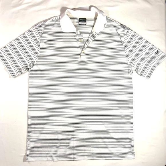 Nike Golf Polo Men’s Lg White Grey Stripes Dri Fit Lightweight Spring Weight - Picture 1 of 7